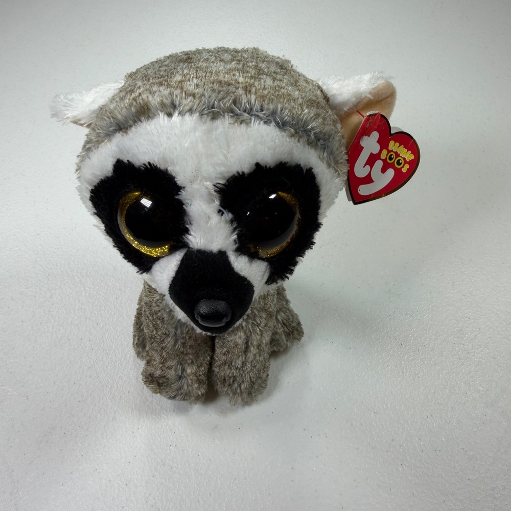 Ty Beanie Boos Linus Lemur Plush Kids 6 Inch Grey New Glitter Eyes Stuffed Toy